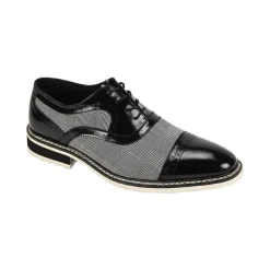 Sinclair Collection - Black/White Plaid Leather Cap-Toe Dress Shoes