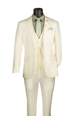 Slim Fit Business Men's Suit 3 Piece 2 Button in Ivory