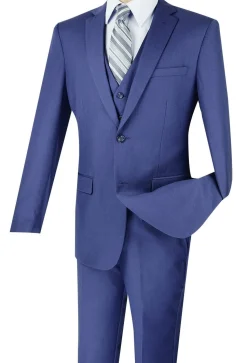 Slim Fit Business Men's Suit 3 Piece 2 Button in Indigo
