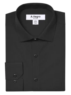 Slim Fit Cotton Convertible Cuff Dress Shirt In Black