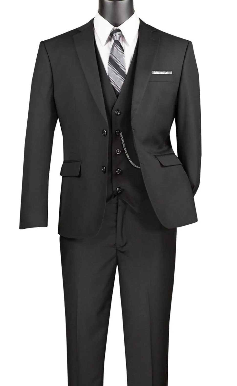 Slim Fit Men's Suit 3 Piece 2 Button in Black