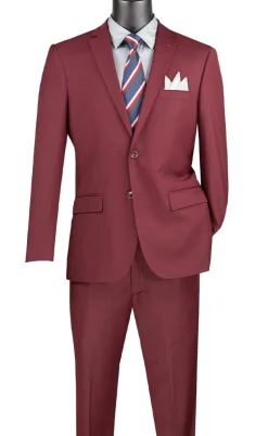 Slim Fit Men's Suit 2 Piece 2 Button in Burgundy