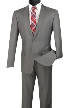 Slim Fit Men's Suit 2 Piece 2 Button in Medium Gray