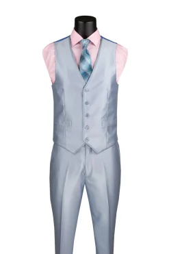 Slim Fit 3 Piece Satin Suit in Ice Blue