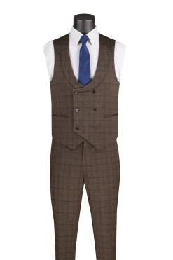Slim Fit 3 Piece Stretch Fabric Suit in Brown