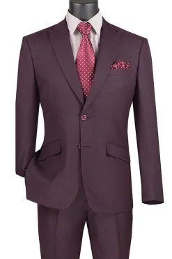 Slim Fit 2 Piece Suit Burgundy Glen Plaid Pattern Matching Pants