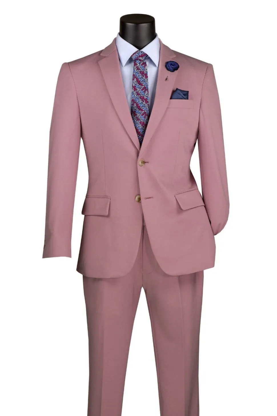 Slim Fit 2 Piece Suit Stretch Fabric Suit with Adjustable Waistband in Pink
