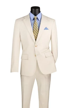 Slim Fit 2 Piece Suit Stretch Fabric Suit with Adjustable Waistband in Bone White
