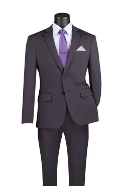 Slim Fit 2 Piece Suit Stretch Fabric Suit with Adjustable Waistband in Charcoal