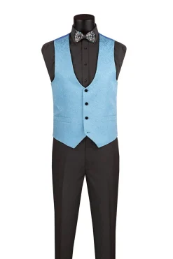 Slim Fit Tuxedo 3 Piece with Jacquard Pattern in Light Blue