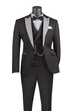 Slim Fit Tuxedo 3 Piece with Matching Bow Tie in Black