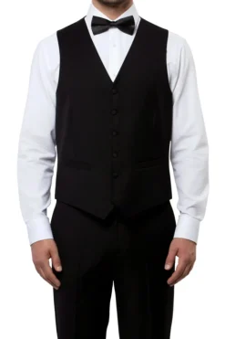 Solid Black Modern Fit Tuxedo 3 Piece with 6 Button Vest