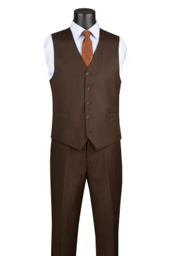 Sovana Collection - Regular Fit 3 Piece Suit 2 Button Tone on Tone Stripe in Brown
