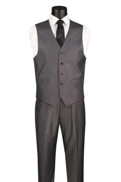 Sovana Collection - Regular Fit 3 Piece Suit 2 Button Tone on Tone Stripe in Gray