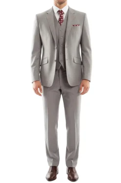 (42S, 44R, 58R) Wool Suit Modern Fit Italian Style 3 Piece in Gray