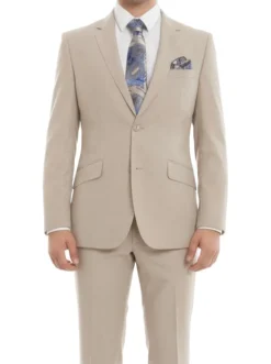 (36S, 38S) 100% Wool Suit Modern Fit Italian Style 2 Piece in Tan