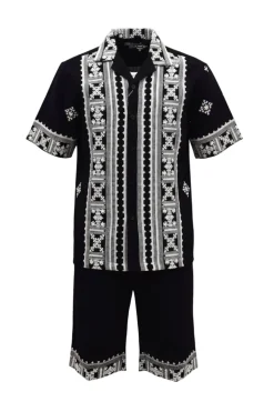 Stacy Adams - Black Embroidered Short Walking Suit Set