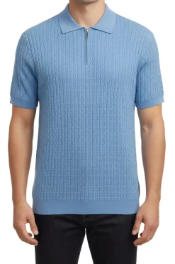 Stacy Adams - Blue Textured Ribbed Quarter Zip Polo