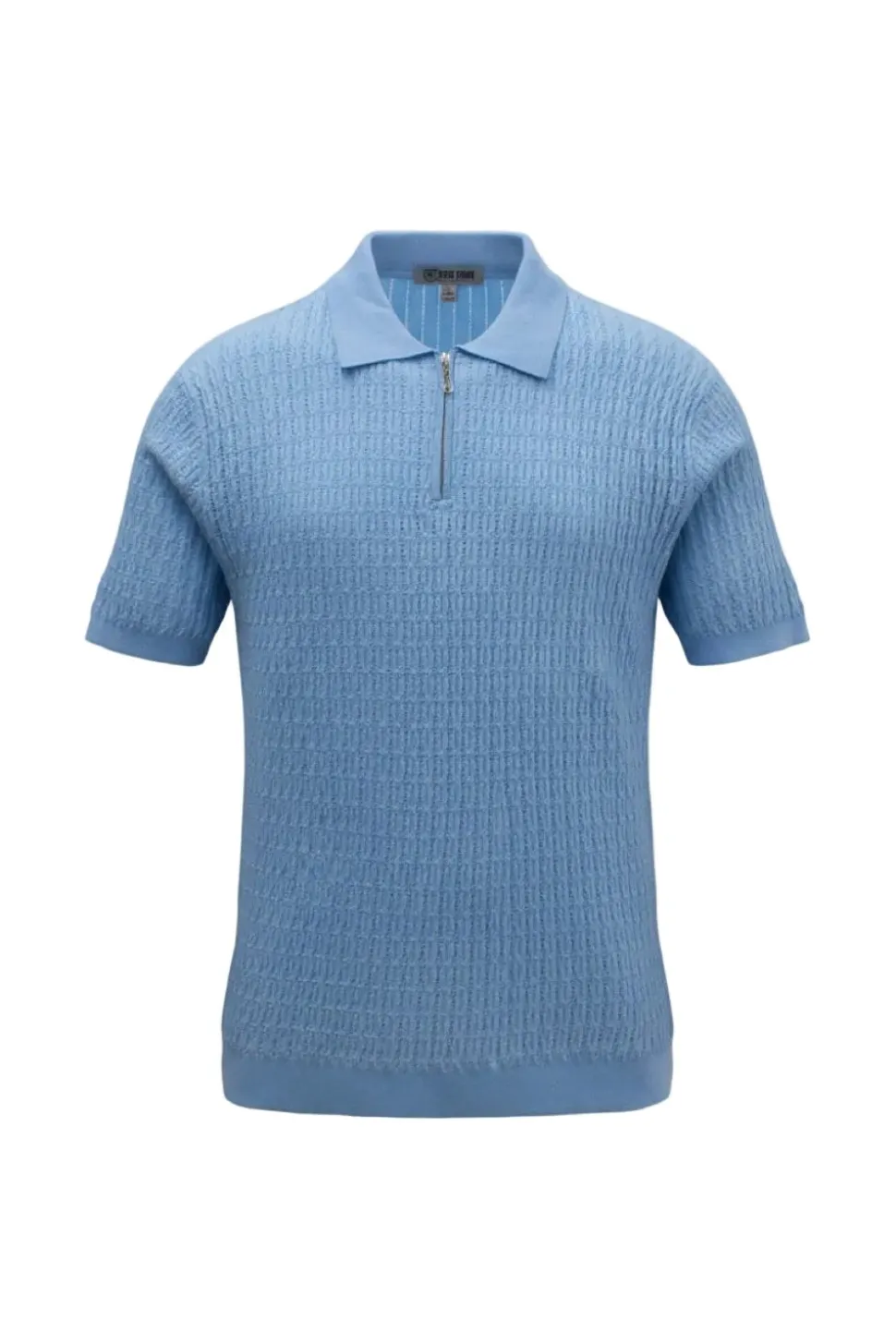 Stacy Adams - Blue Textured Ribbed Quarter Zip Polo
