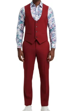 Stacy Adams - Cherry Red 3 Piece Hybrid Fit Suit With Expandable Waist Band