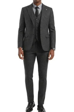 Stacy Adams - Gray Houndstooth 3 Piece Hybrid Fit Suit With Expandable Waist Band