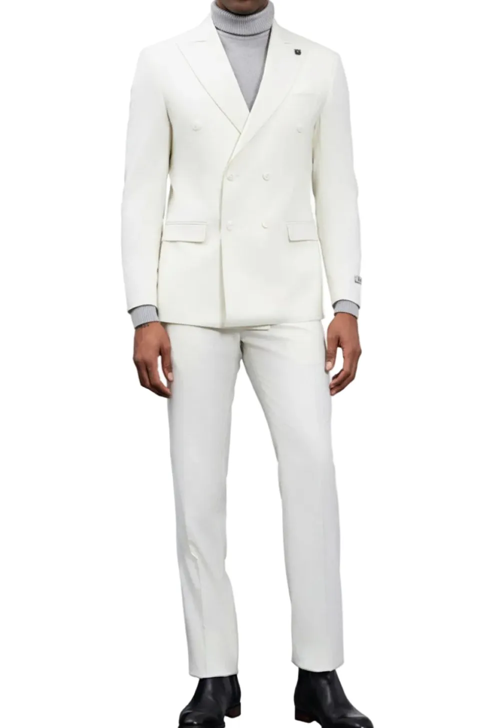 Stacy Adams - Ivory Double Breasted 2 Piece Hybrid Fit Suit With Expandable Waist Band