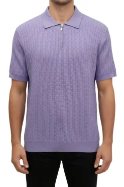 Stacy Adams - Lavender Textured Ribbed Quarter Zip Polo