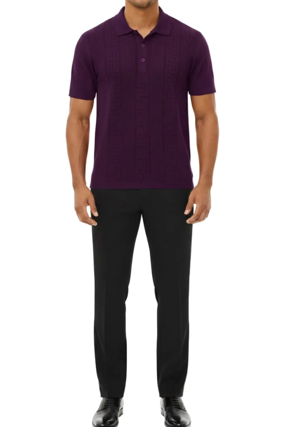 Stacy Adams - Men's Purple Geometric Meander Polo Shirt