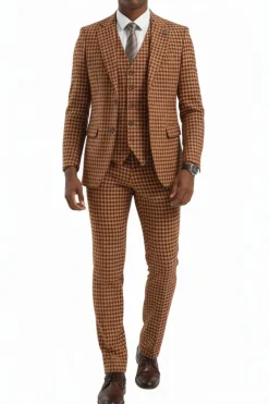 Stacy Adams - Orange Houndstooth 3 Piece Hybrid Fit Suit With Expandable Waist Band