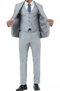 Stacy Adams - 3 Piece Hybrid Fit Notch Lapel Suit in Light Blue