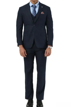 Stacy Adams - 3 Piece Hybrid Fit Notch Lapel Suit in Navy
