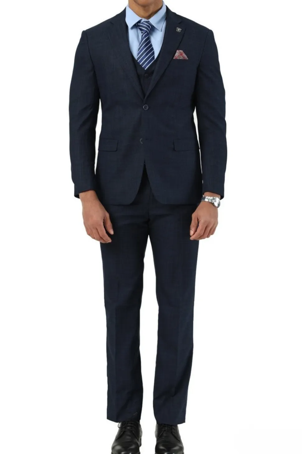 Stacy Adams - 3 Piece Hybrid Fit Notch Lapel Suit in Navy