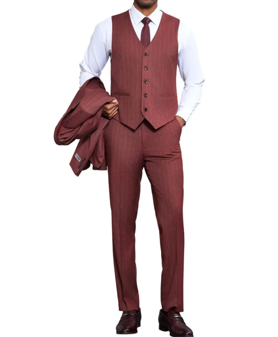 Stacy Adams - 3 Piece Pinstripe Hybrid Fit 1 Button Suit