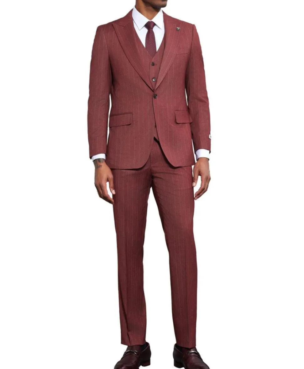 Stacy Adams - 3 Piece Pinstripe Hybrid Fit 1 Button Suit