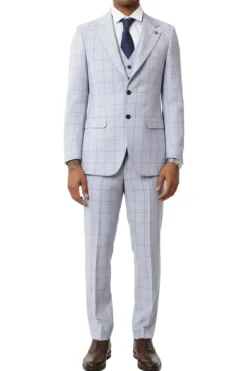 Stacy Adams - 3 Piece Suit 2 Buttons Windowpane Hybrid Fit In Light Purple