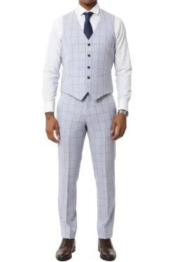Stacy Adams - 3 Piece Suit 2 Buttons Windowpane Hybrid Fit In Light Purple