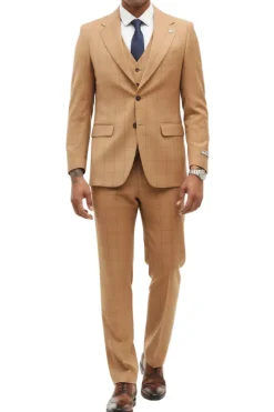 Stacy Adams - 3 Piece Suit 2 Buttons Windowpane Hybrid Fit In Rust