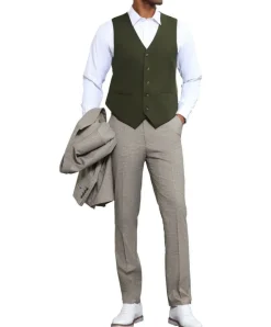 Stacy Adams - 3 Piece Suit Glen Plaid Hybrid Fit in Beige