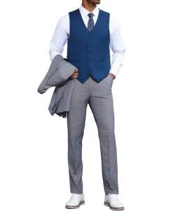 Stacy Adams - 3 Piece Suit Glen Plaid Hybrid Fit Peak Lapel in Grey