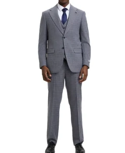 Stacy Adams - 3 Piece Suit Glen Plaid Hybrid Fit Notch Lapel in Grey with Adjustable Waistband