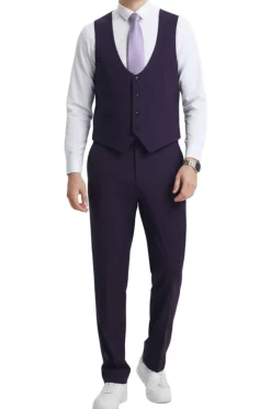 Stacy Adams - Purple 3 Piece Hybrid Fit Suit With Expandable Waist Band