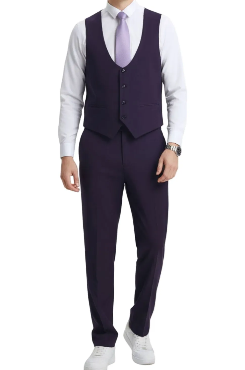 Stacy Adams - Purple 3 Piece Hybrid Fit Suit With Expandable Waist Band