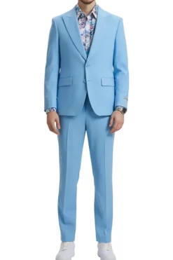 Stacy Adams - Sky Blue 3 Piece Hybrid Fit Suit With Expandable Waist Band