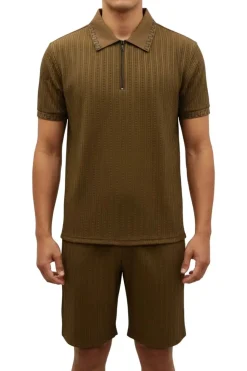Stacy Adams - Tan Textured Polo Short Set