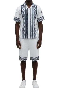 Stacy Adams - White Embroidered Short Walking Suit Set