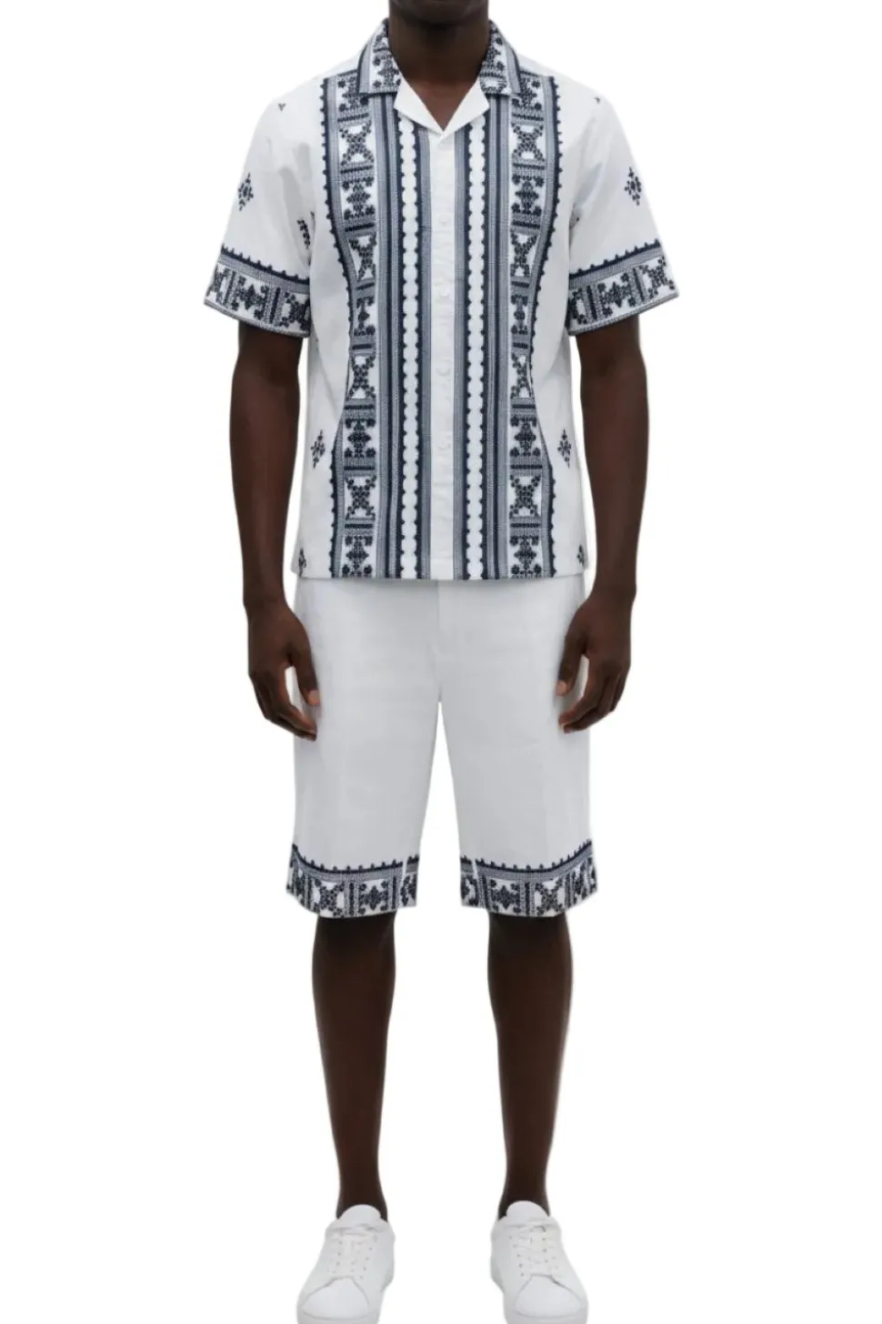 Stacy Adams - White Embroidered Short Walking Suit Set