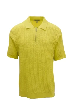 Stacy Adams - Yellow Textured Ribbed Quarter Zip Polo