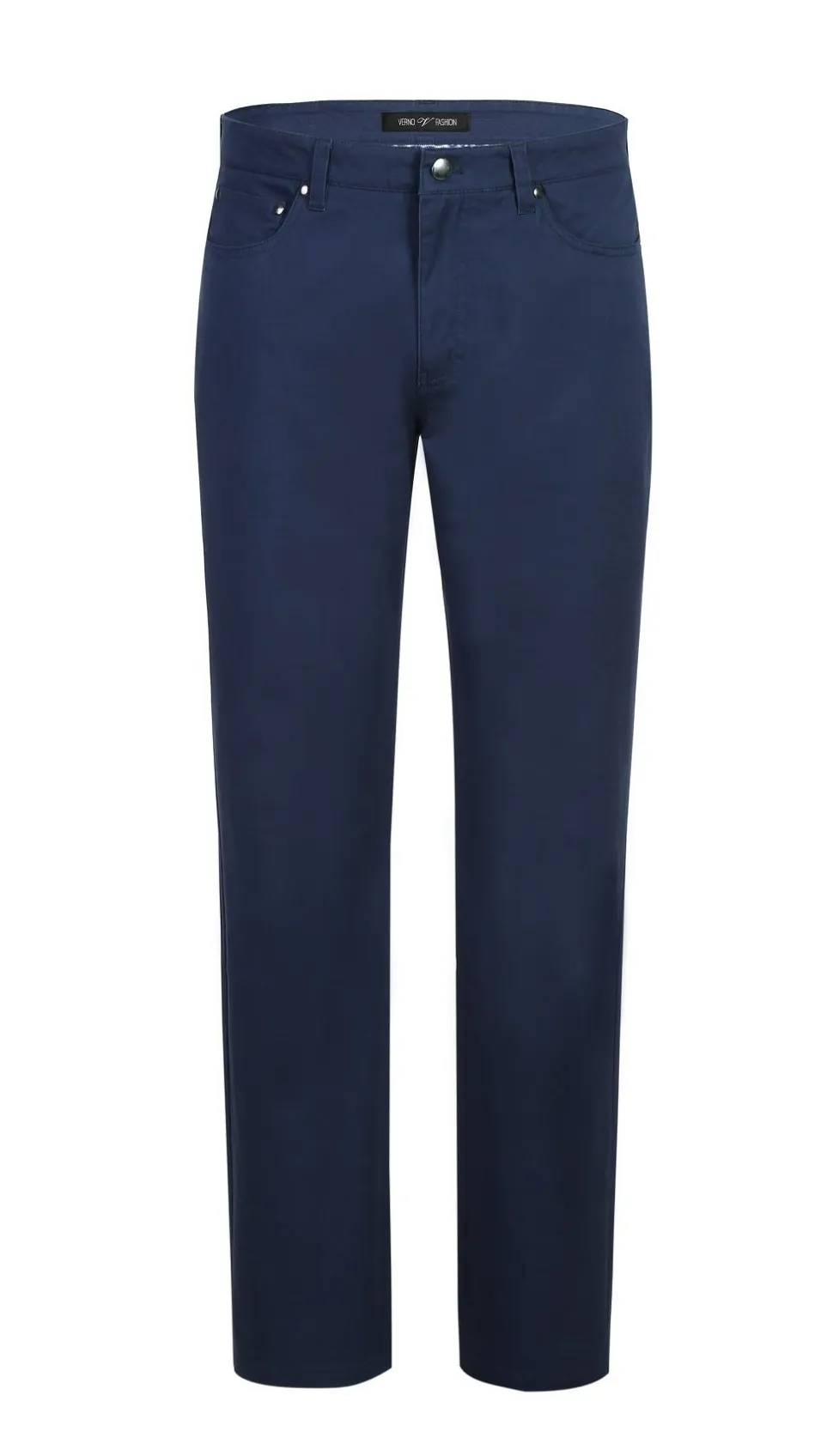 Stretch Cotton Flat Front Pants Straight Legs in Blue