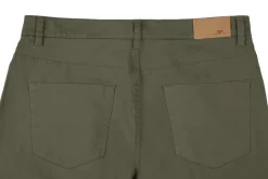 Stretch Cotton Flat Front Pants Straight Legs in Olive