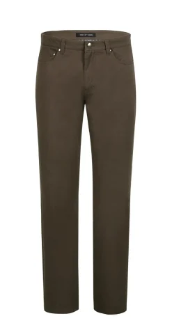 Stretch Cotton Flat Front Pants Straight Legs in Brown